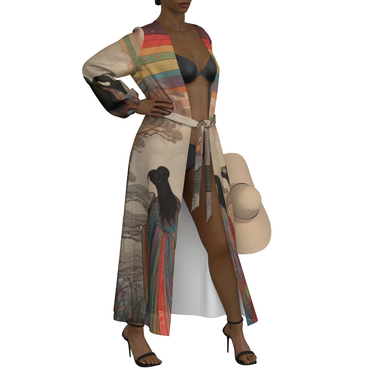 All-Over Print Women's Lace-up Chiffon Robe