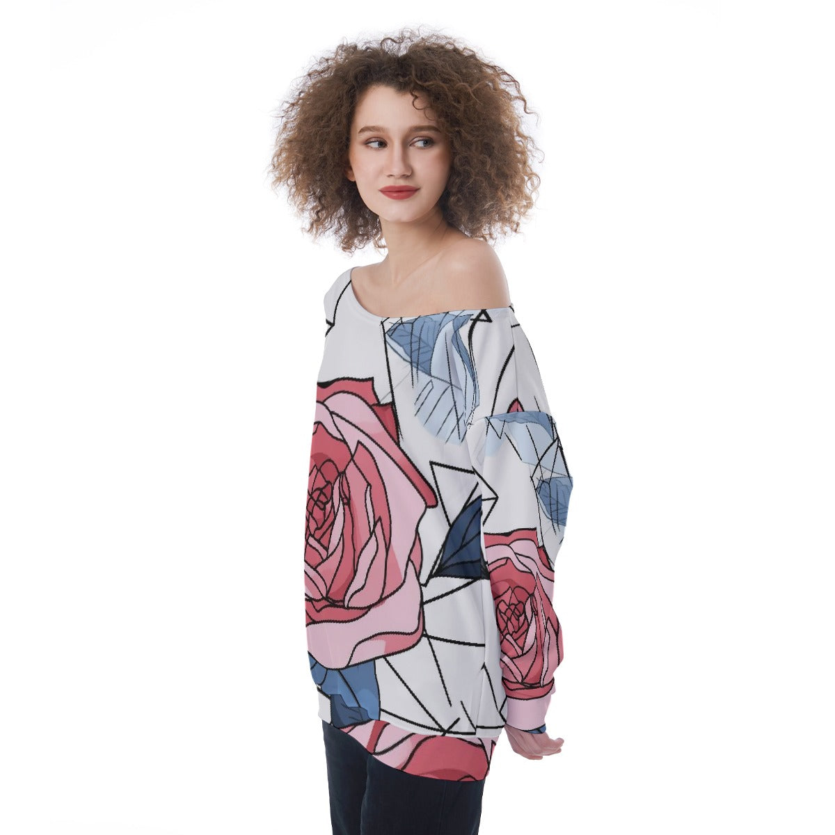 All-Over Print Oversized Women's Off-Shoulder Sweatshirt