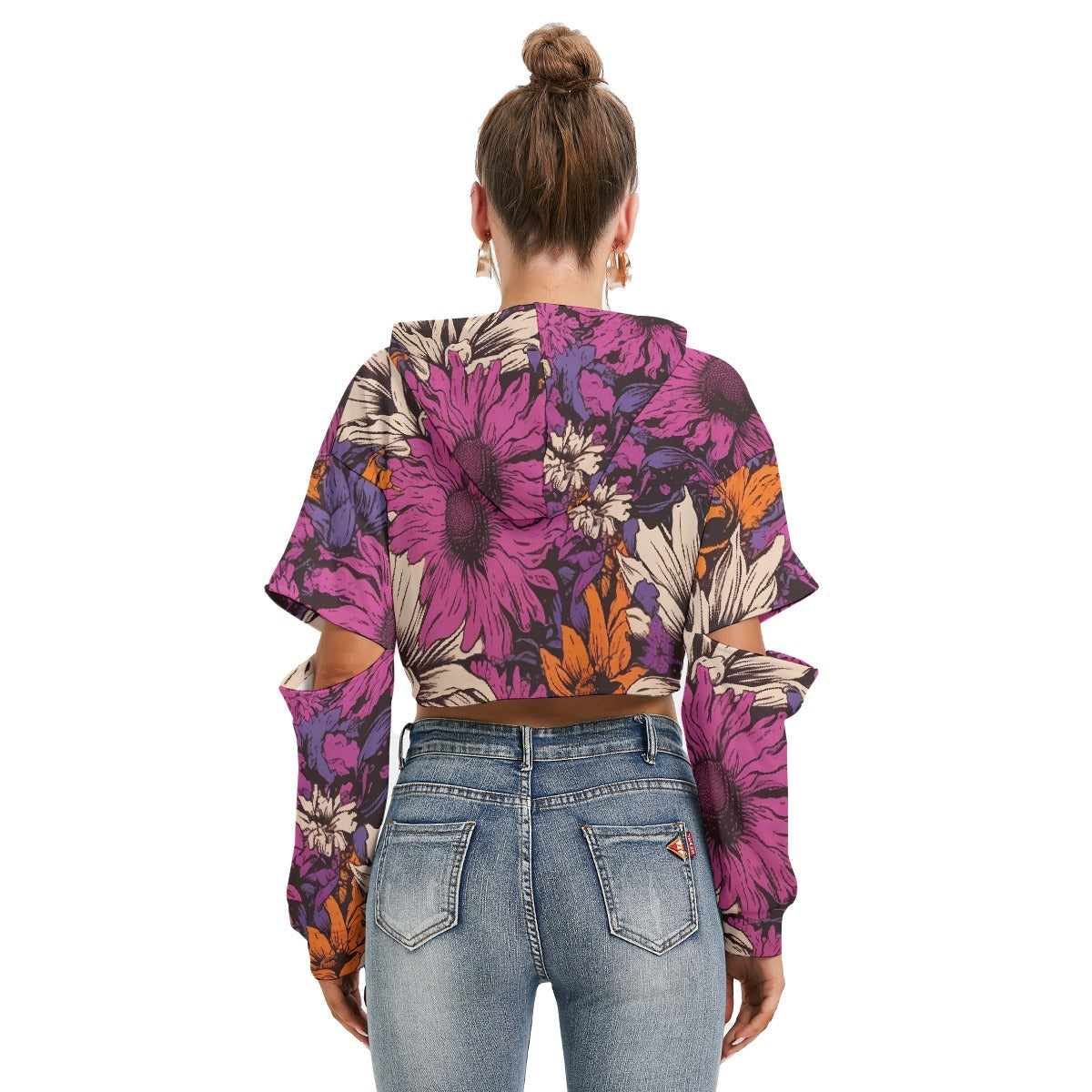 All-Over Print Women's Heavy Fleece Hoodie With Hollow Out Sleeve