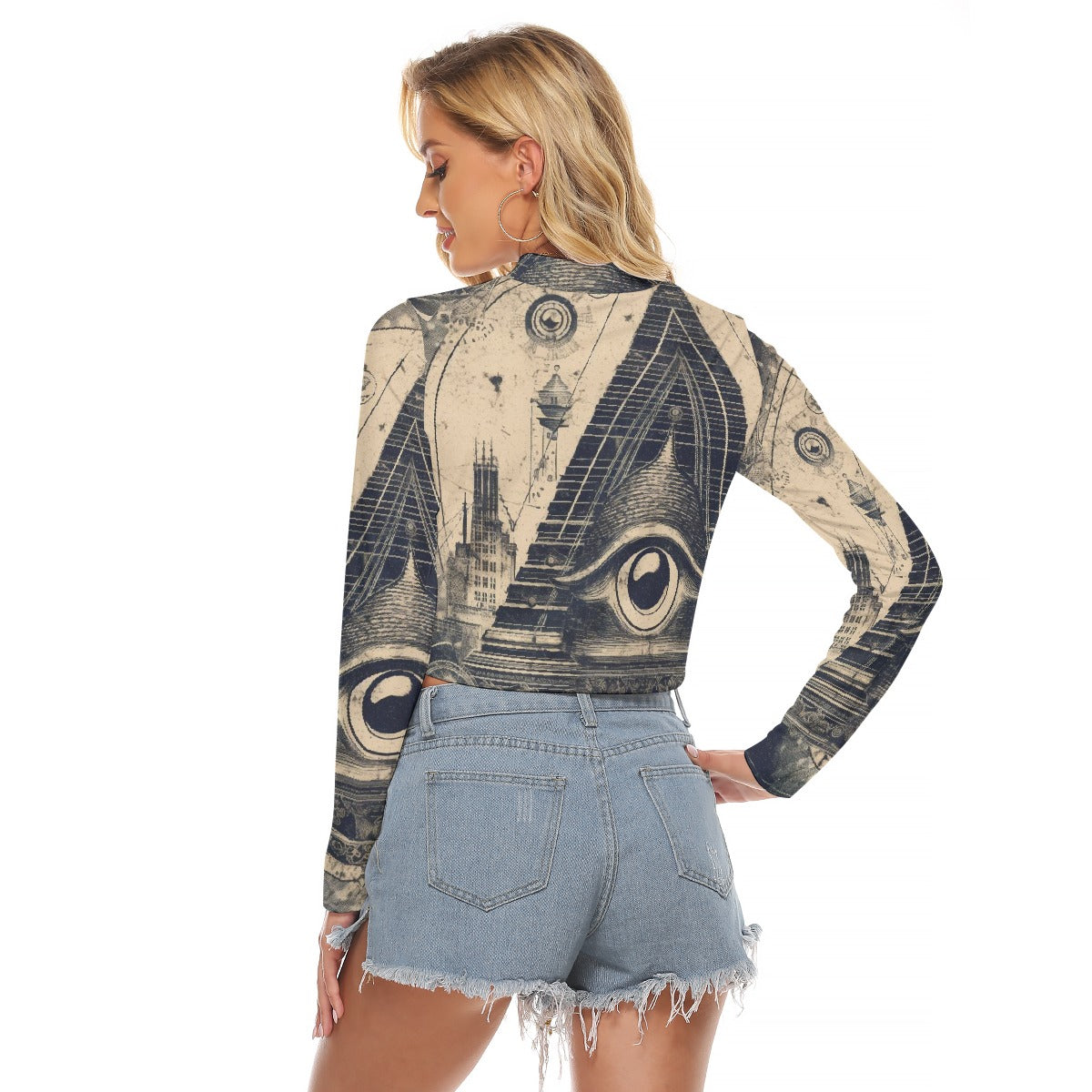 All-Over Print Women's Hollow Chest Keyhole Tight Crop Top