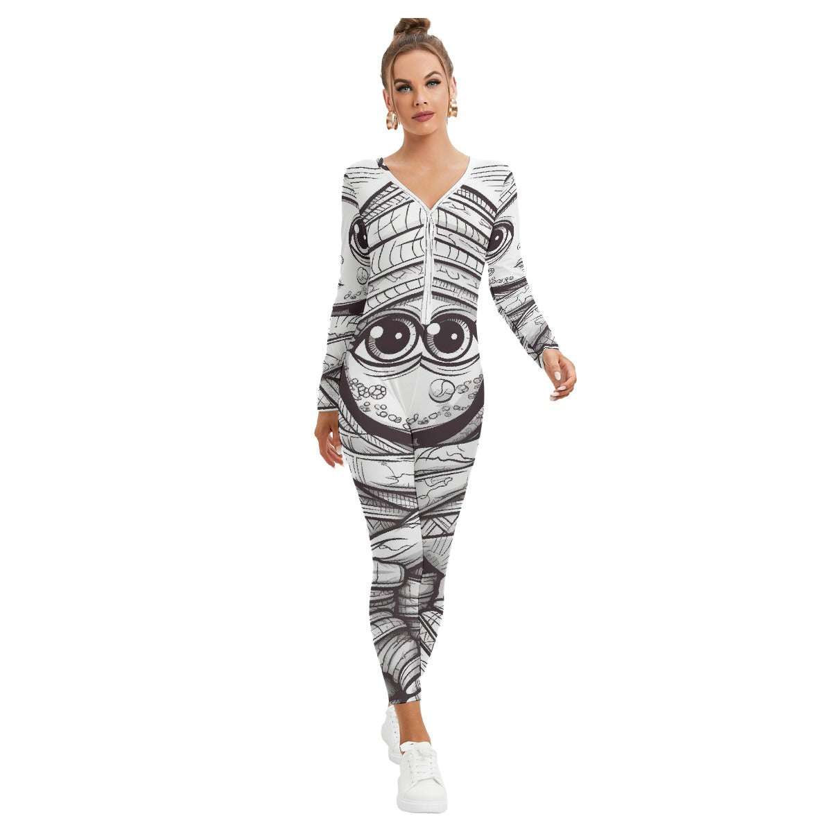 All-Over Print Women's Plunging Neck Jumpsuit