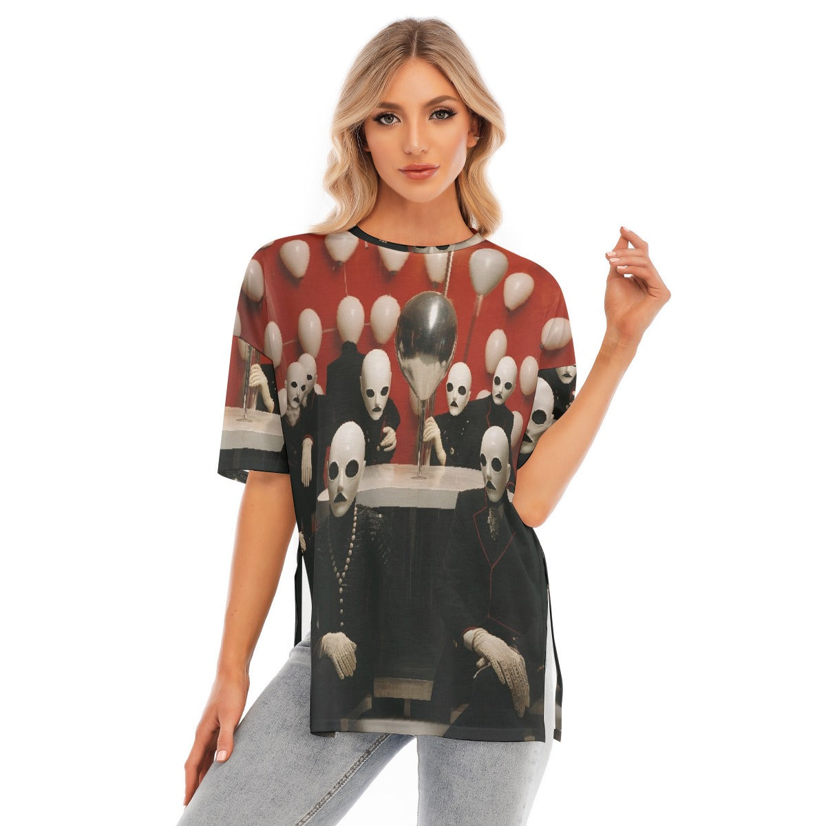 All-Over Print Women's Short Sleeves T-shirt With Hem Split