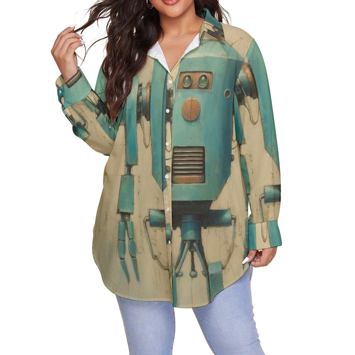 All-Over Print Women's Shirt With Long Sleeve(Plus Size)