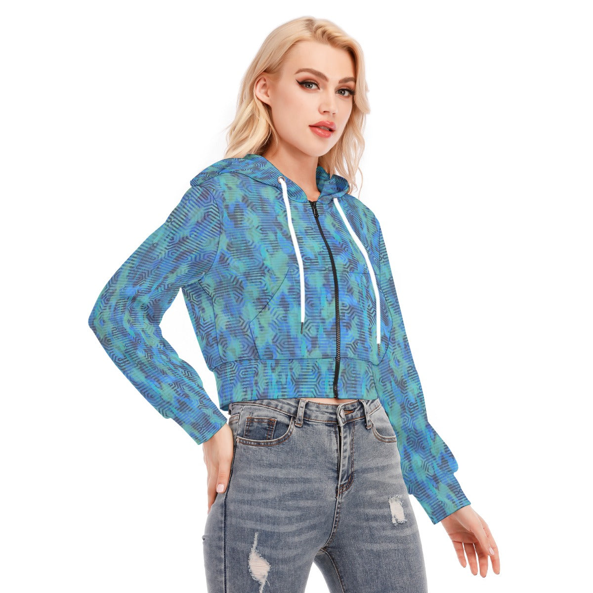 All-Over Print Women's Crop Top Hoodie With Zipper Closure