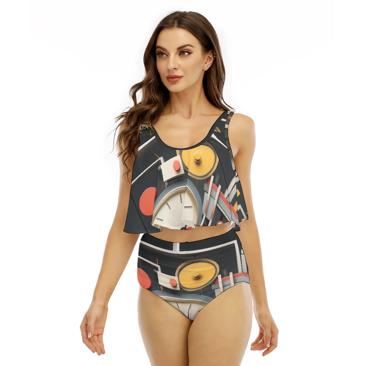 All-Over Print Women's Ruffled Vest Bikini Swimsuit