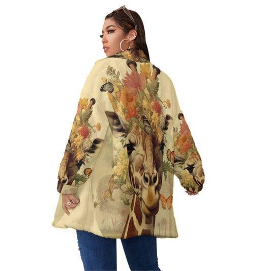 All-Over Print Unisex Borg Fleece Stand-up Collar Coat With Zipper Closure(Plus Size)