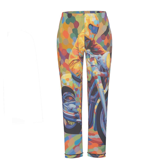 All-Over Print Women's Long Sleeve Pajama Set With Black Contrast Piping