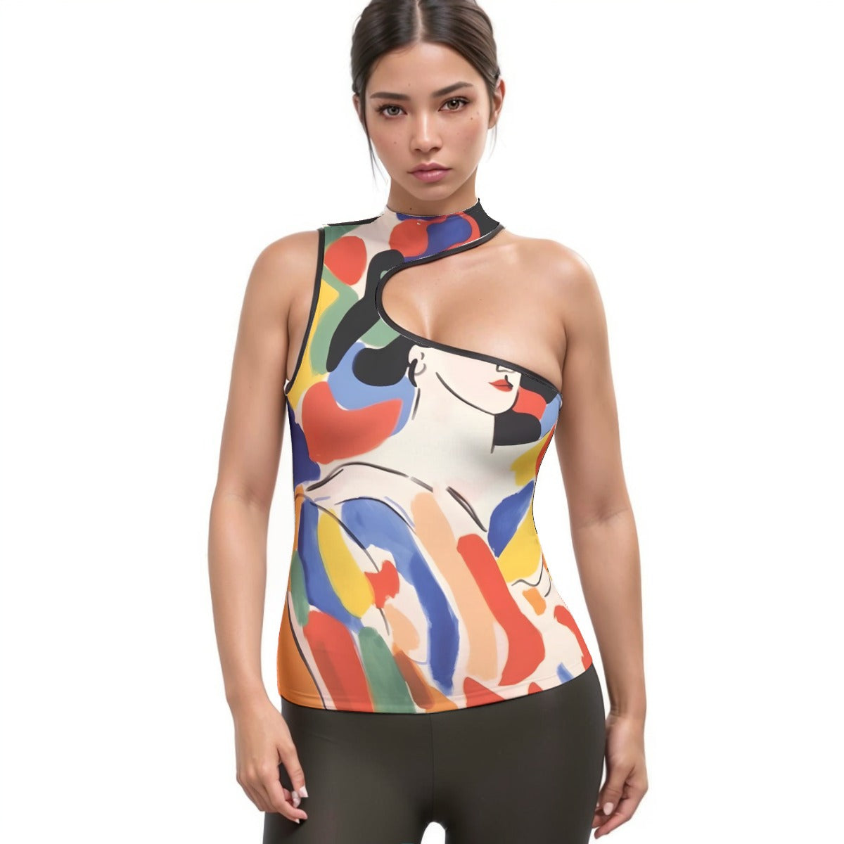 All-Over Print Women's Halter Sleeveless Asymmetrical Tank Top
