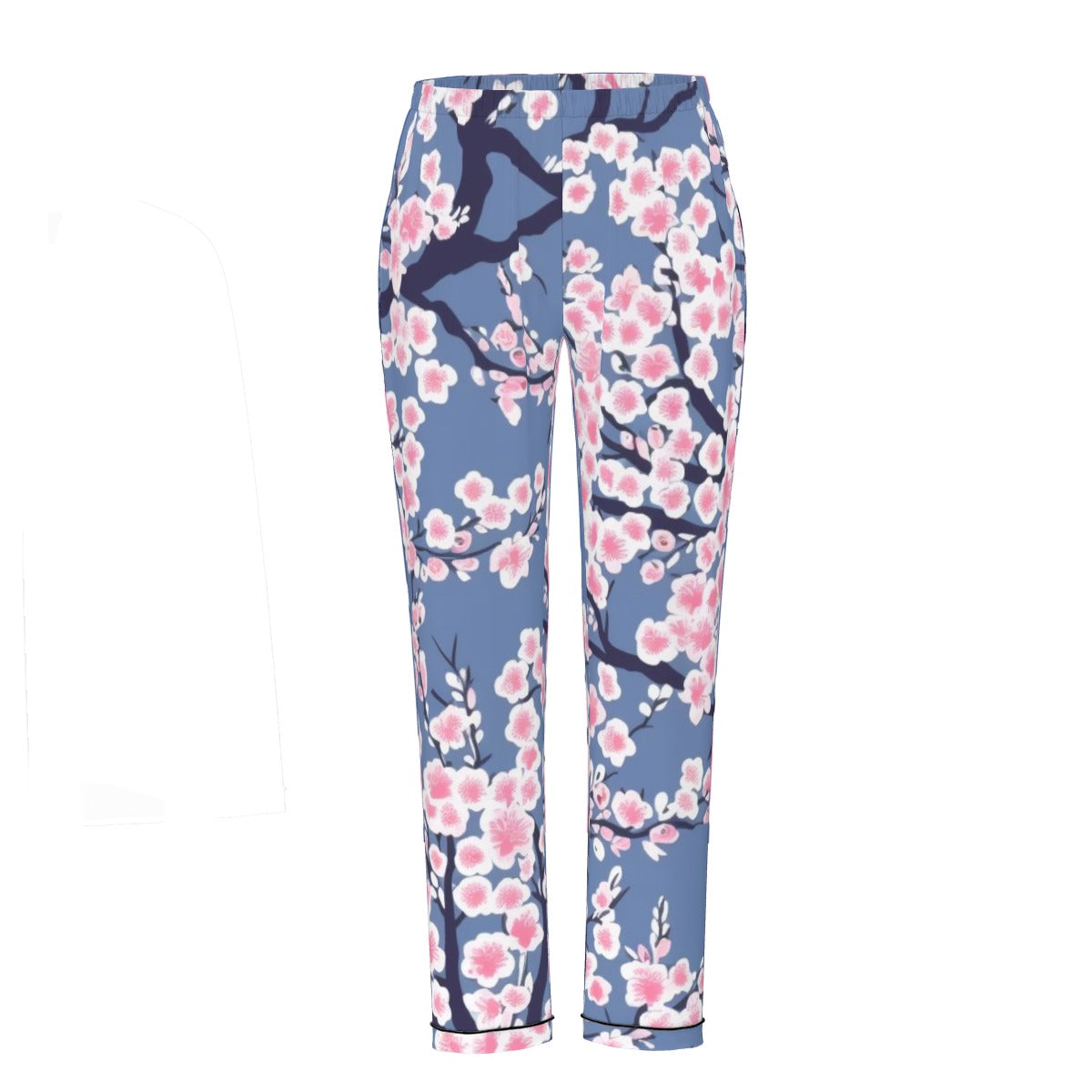 All-Over Print Women's Long Sleeve Pajama Set With Black Contrast Piping