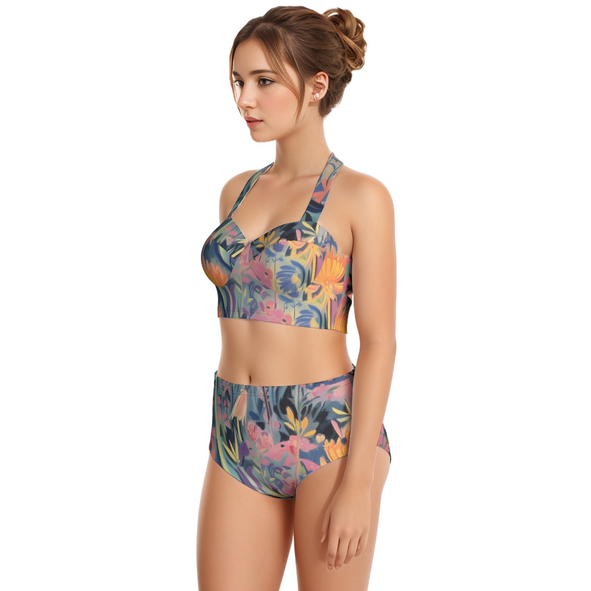 All-Over Print Women's Swimsuit Set With Halter