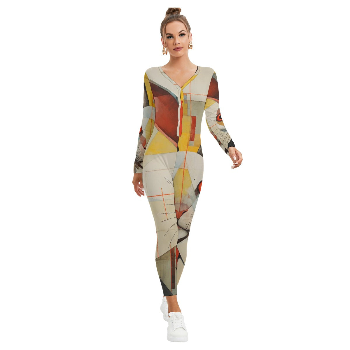 All-Over Print Women's Plunging Neck Jumpsuit