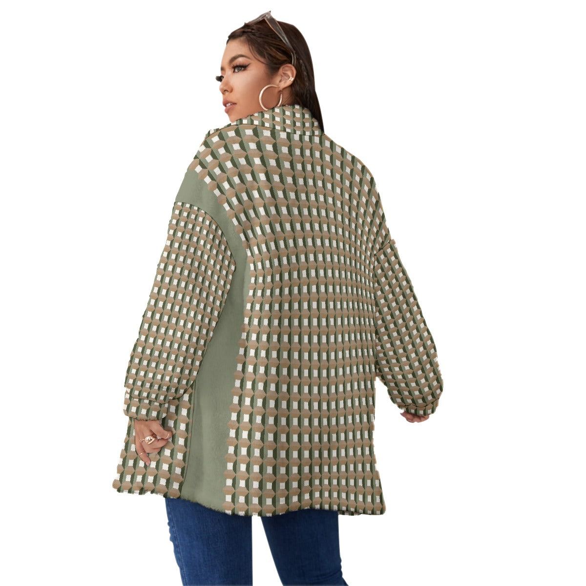 All-Over Print Unisex Borg Fleece Stand-up Collar Coat With Zipper Closure(Plus Size)