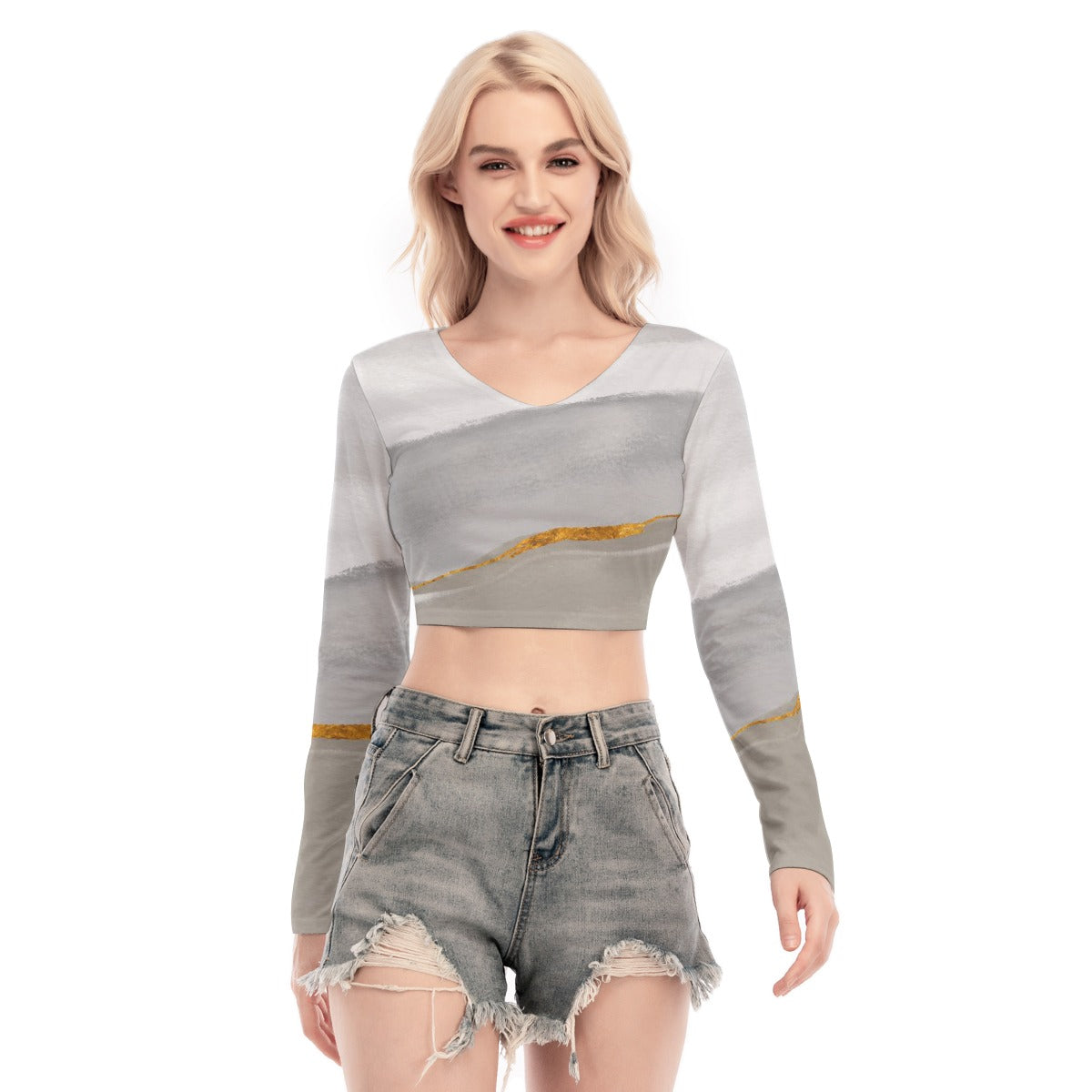 All-Over Print Women's Back Hollow T-shirt With Strap