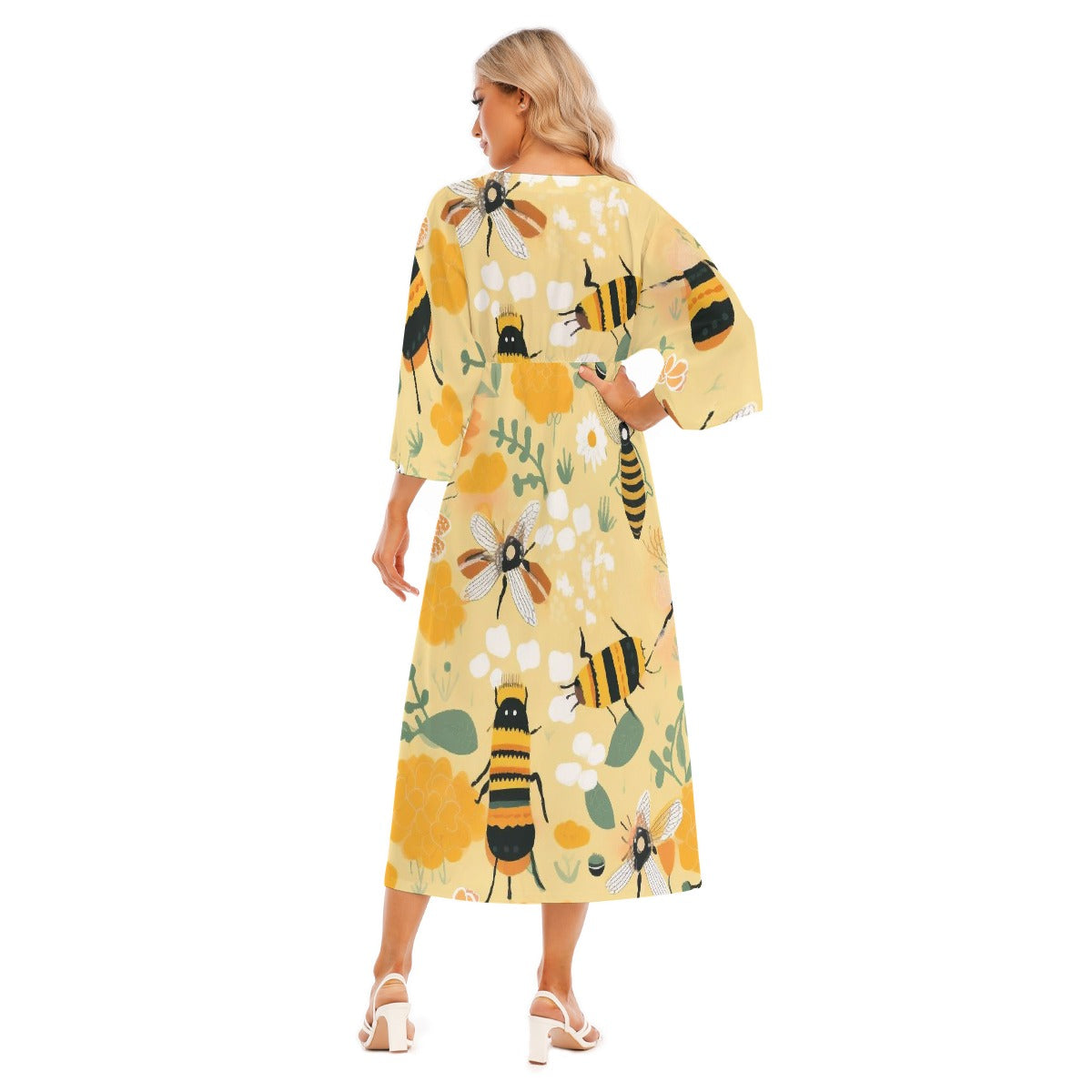All-Over Print Women's Mid-Sleeve Long Dress