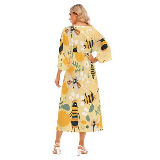 All-Over Print Women's Mid-Sleeve Long Dress