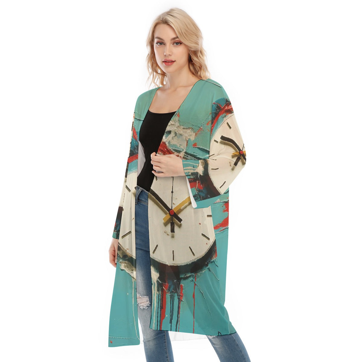 All- Over Print Women's Long Sleeve Mesh Cardigan