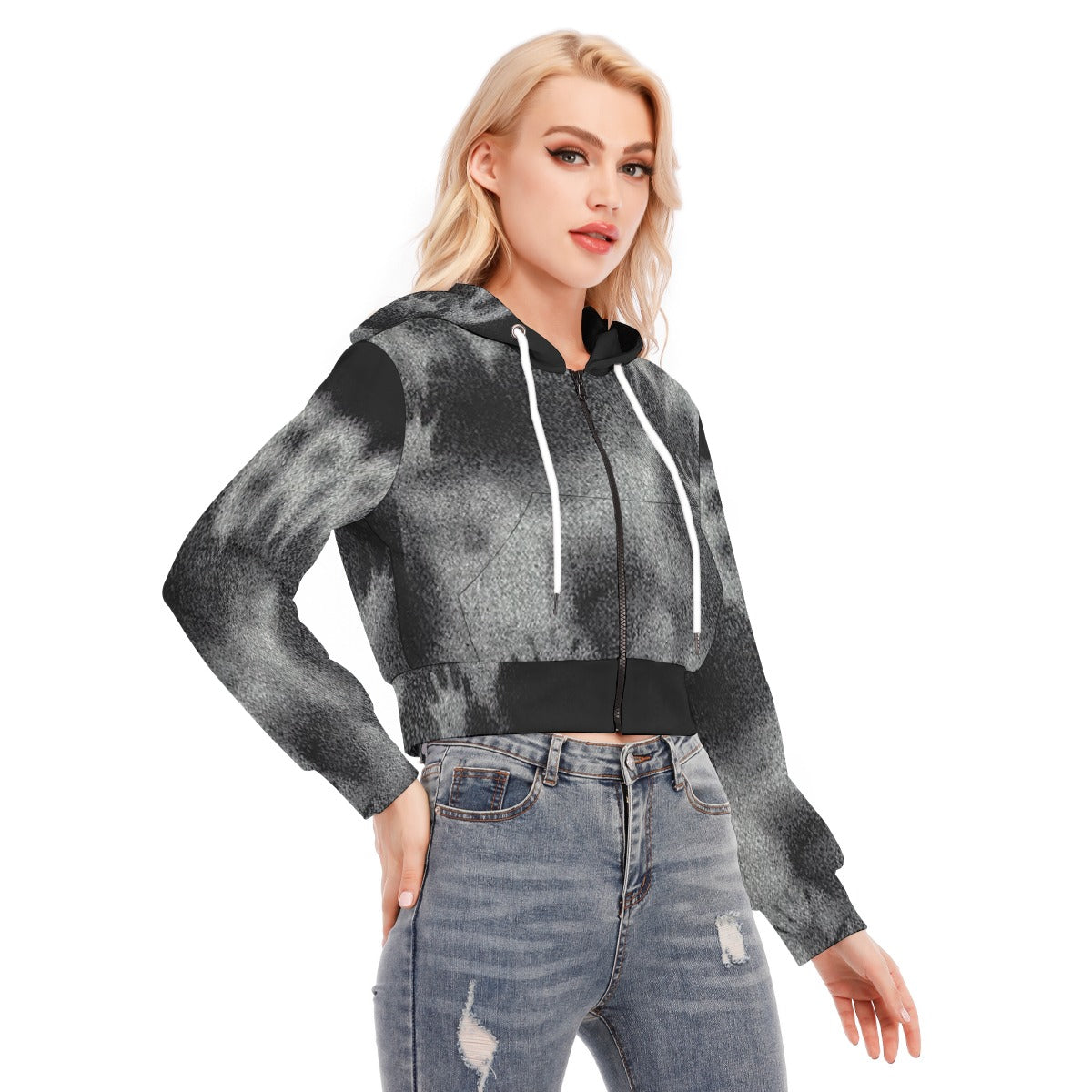 All-Over Print Women's Crop Top Hoodie With Zipper Closure