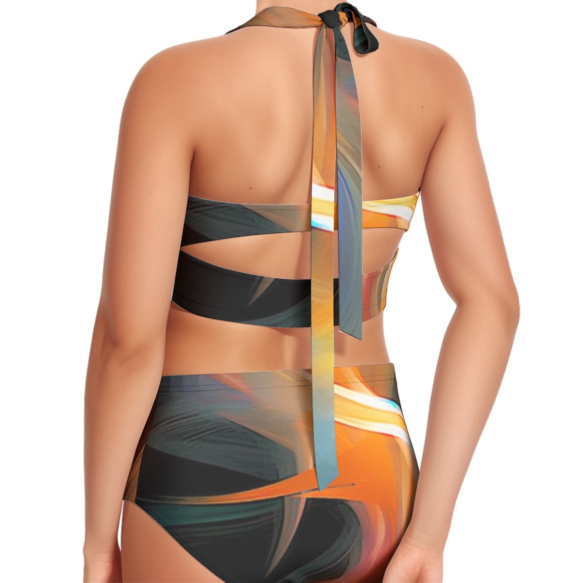 All-Over Print Women's Swimsuit Set With Halter