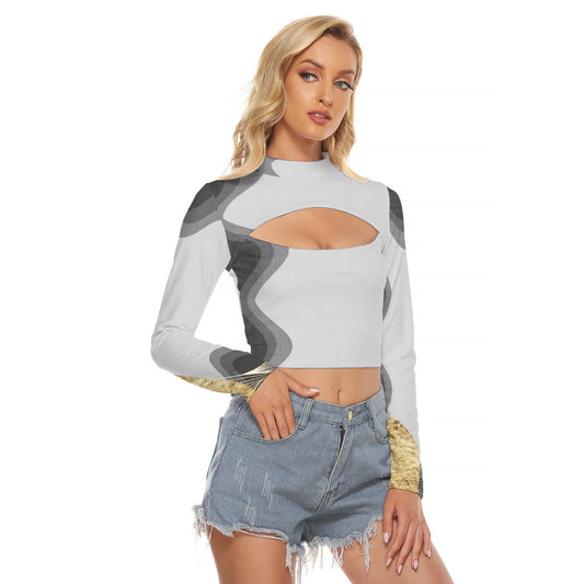 All-Over Print Women's Hollow Chest Keyhole Tight Crop Top