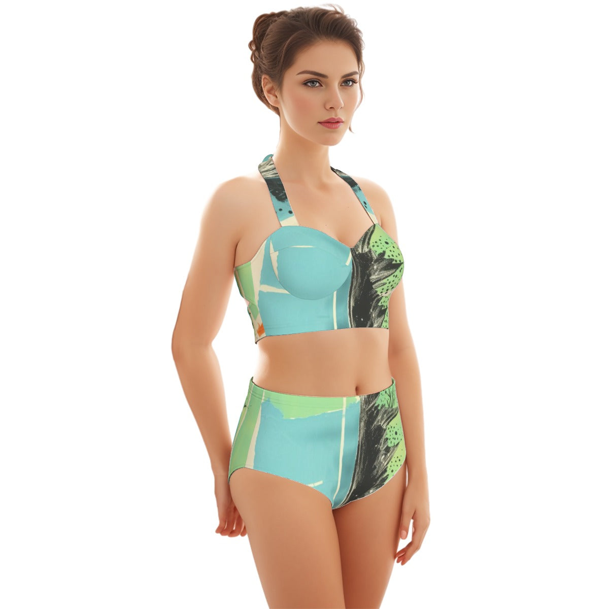 All-Over Print Women's Swimsuit Set With Halter