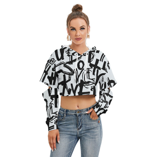 All-Over Print Women's Heavy Fleece Hoodie With Hollow Out Sleeve