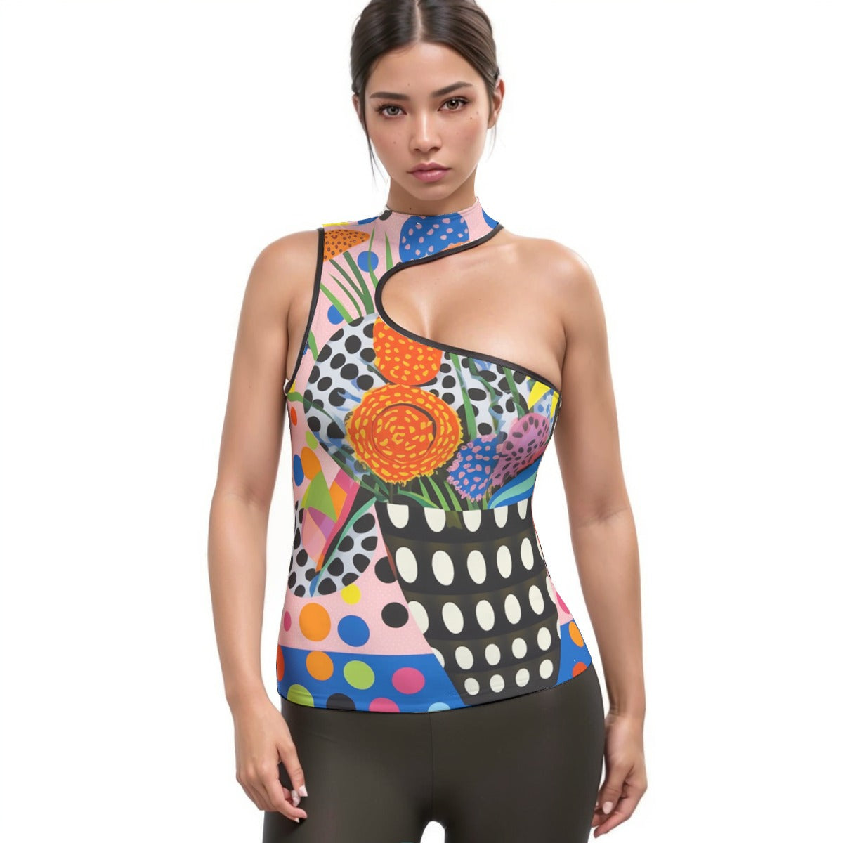 All-Over Print Women's Halter Sleeveless Asymmetrical Tank Top
