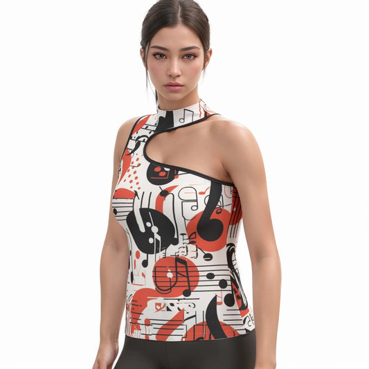 All-Over Print Women's Halter Sleeveless Asymmetrical Tank Top