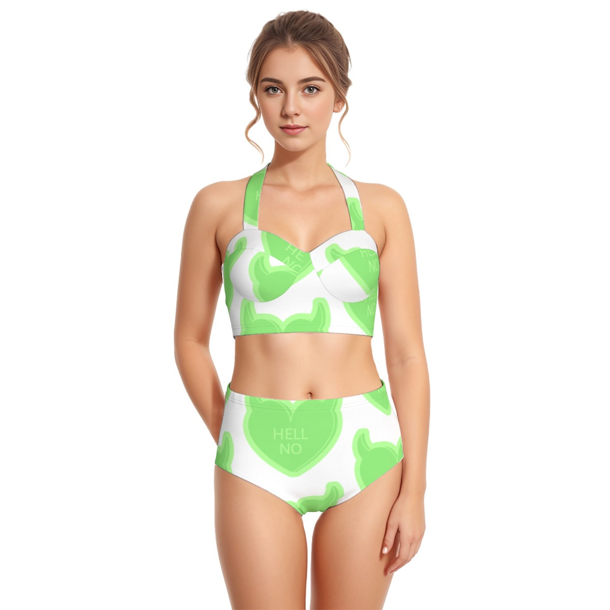 All-Over Print Women's Swimsuit Set With Halter
