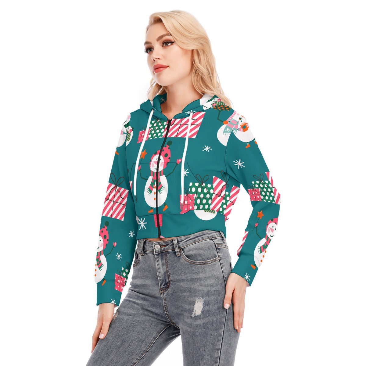All-Over Print Women's Crop Top Hoodie With Zipper Closure