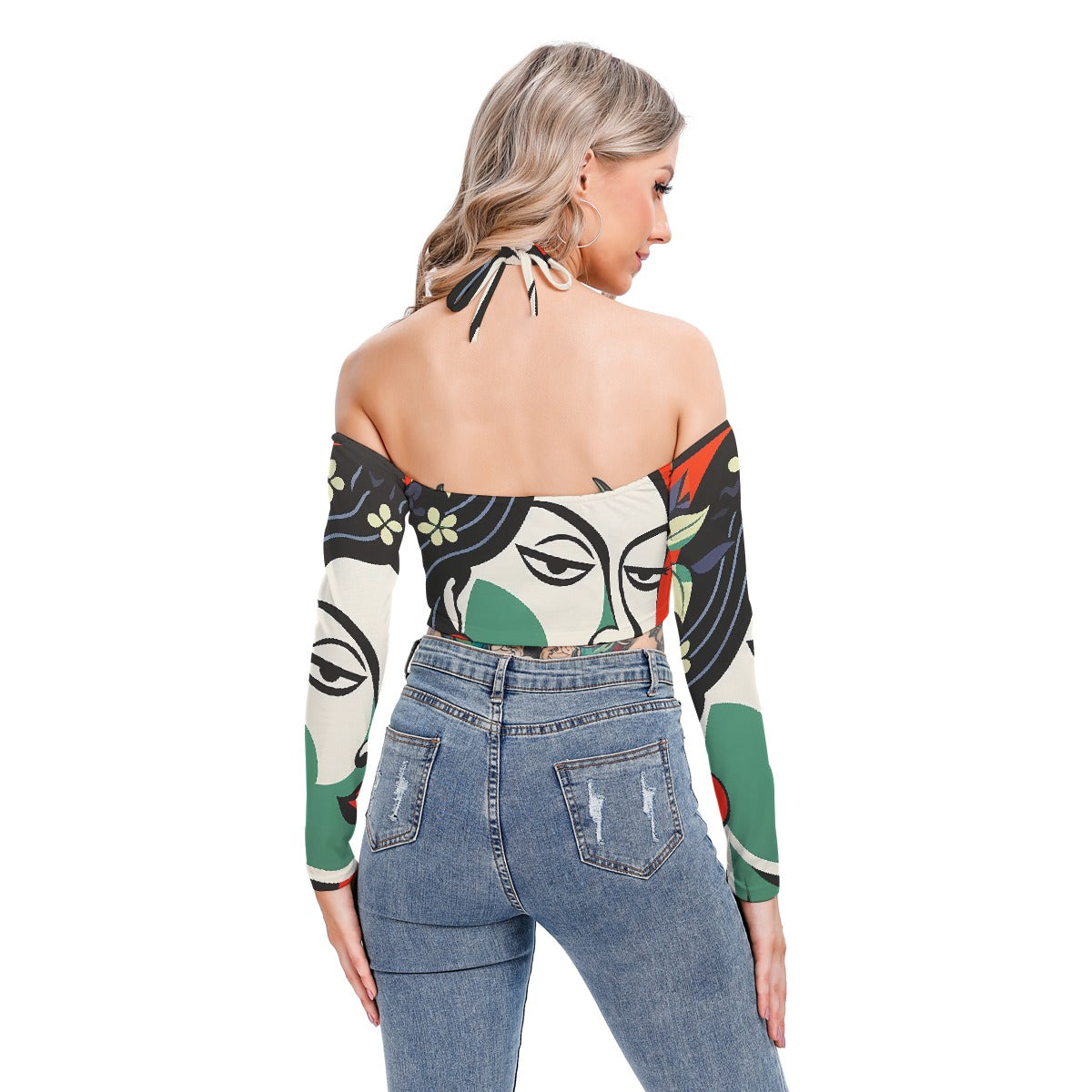 All-Over Print Women's Halter Lace-up Top