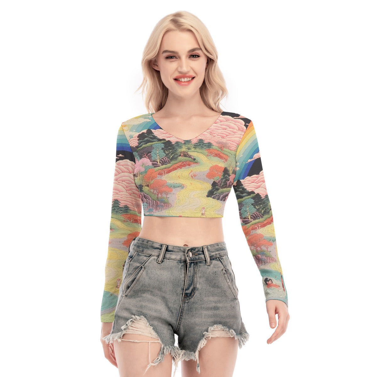All-Over Print Women's Back Hollow T-shirt With Strap