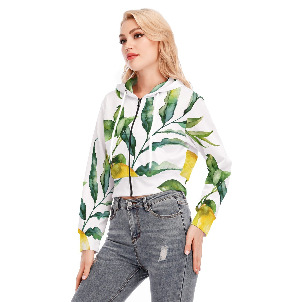 All-Over Print Women's Crop Top Hoodie With Zipper Closure