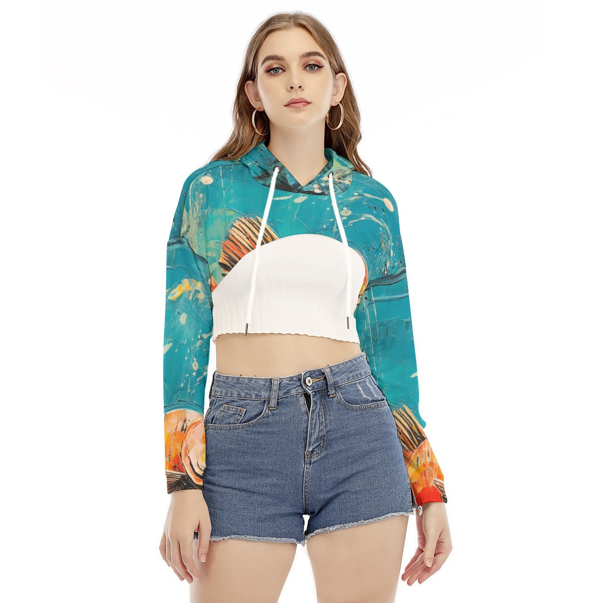 All-Over Print Women's Smock Short Hoodie With Long Sleeve