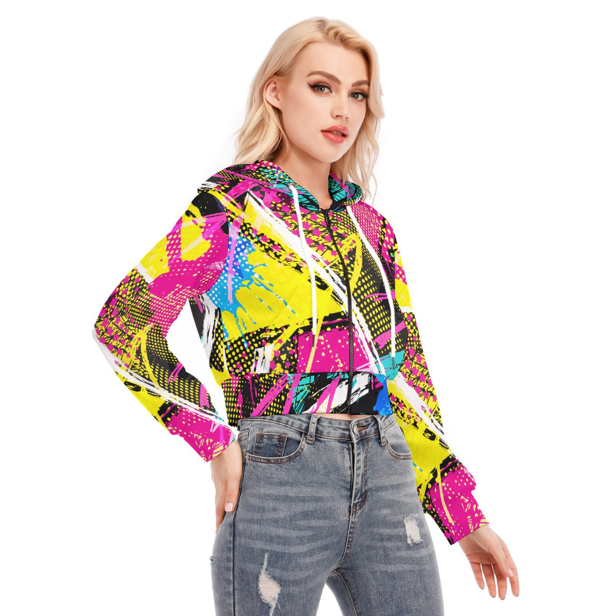 All-Over Print Women's Crop Top Hoodie With Zipper Closure