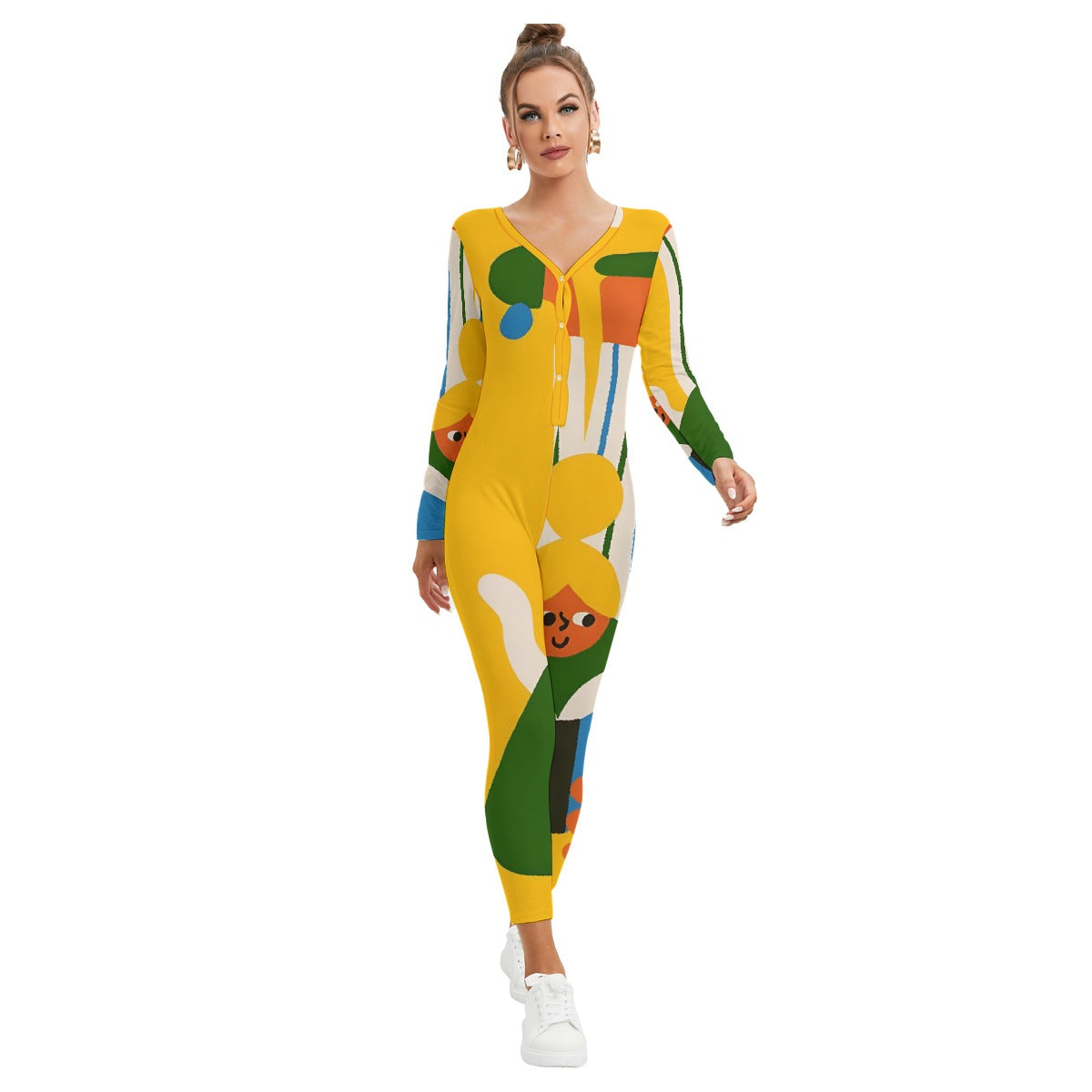 All-Over Print Women's Plunging Neck Jumpsuit
