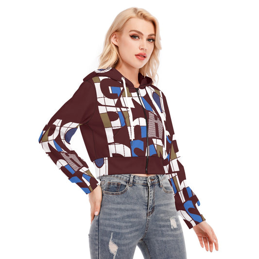 All-Over Print Women's Crop Top Hoodie With Zipper Closure