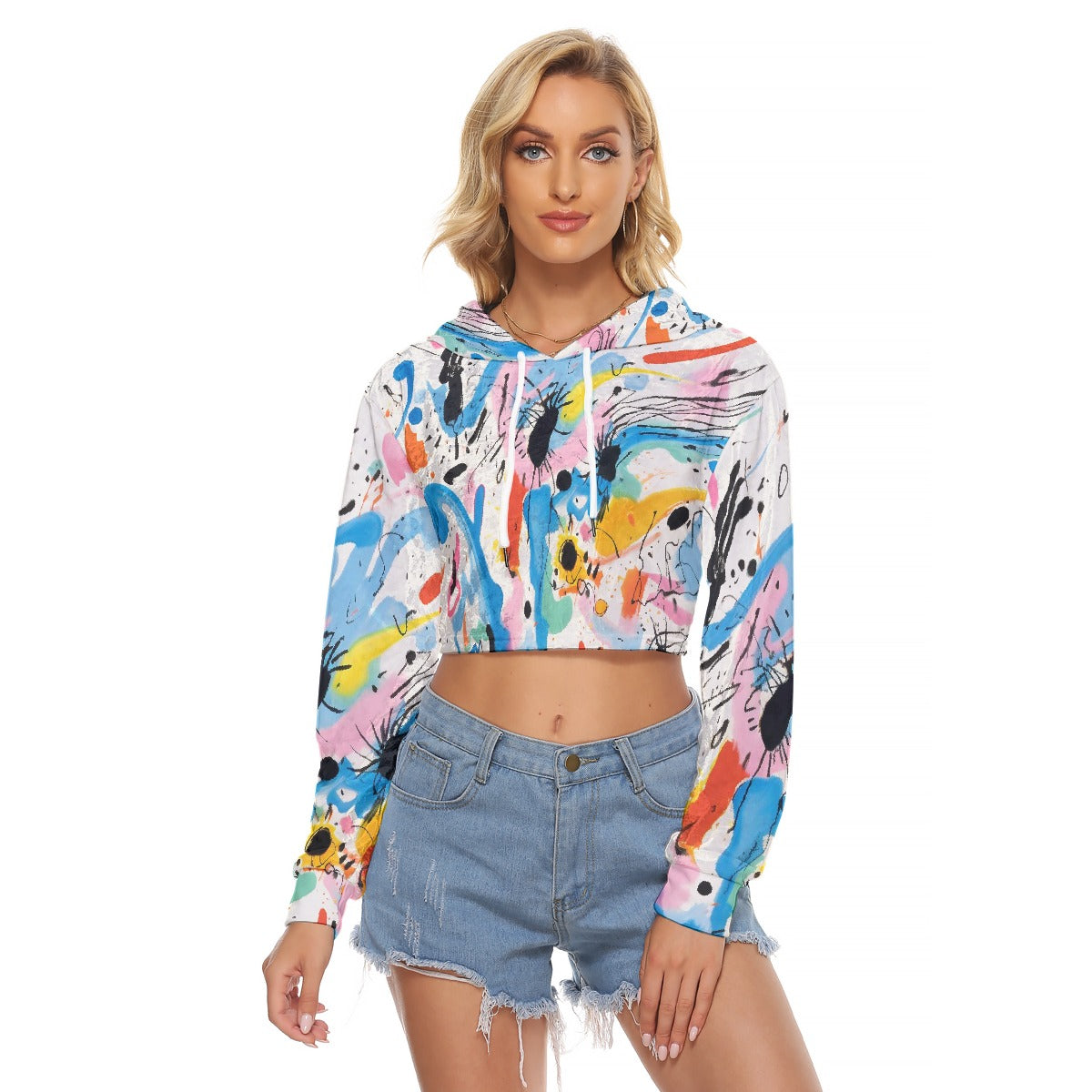 All-Over Print Women's Crop Top Hoodie|Velvet