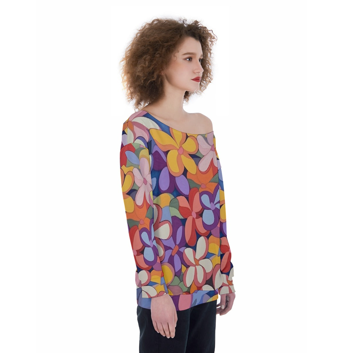 All-Over Print Oversized Women's Off-Shoulder Sweatshirt