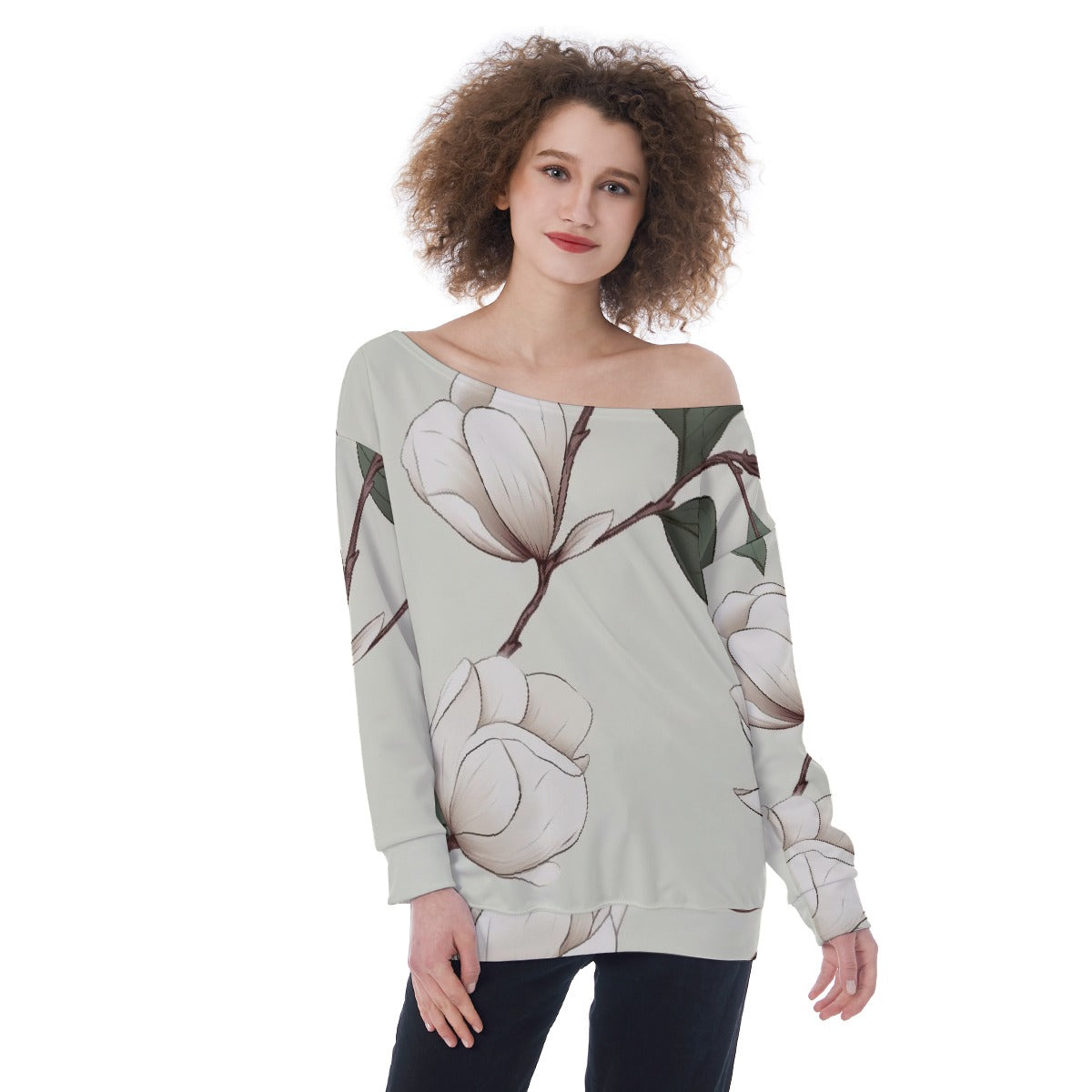 All-Over Print Oversized Women's Off-Shoulder Sweatshirt