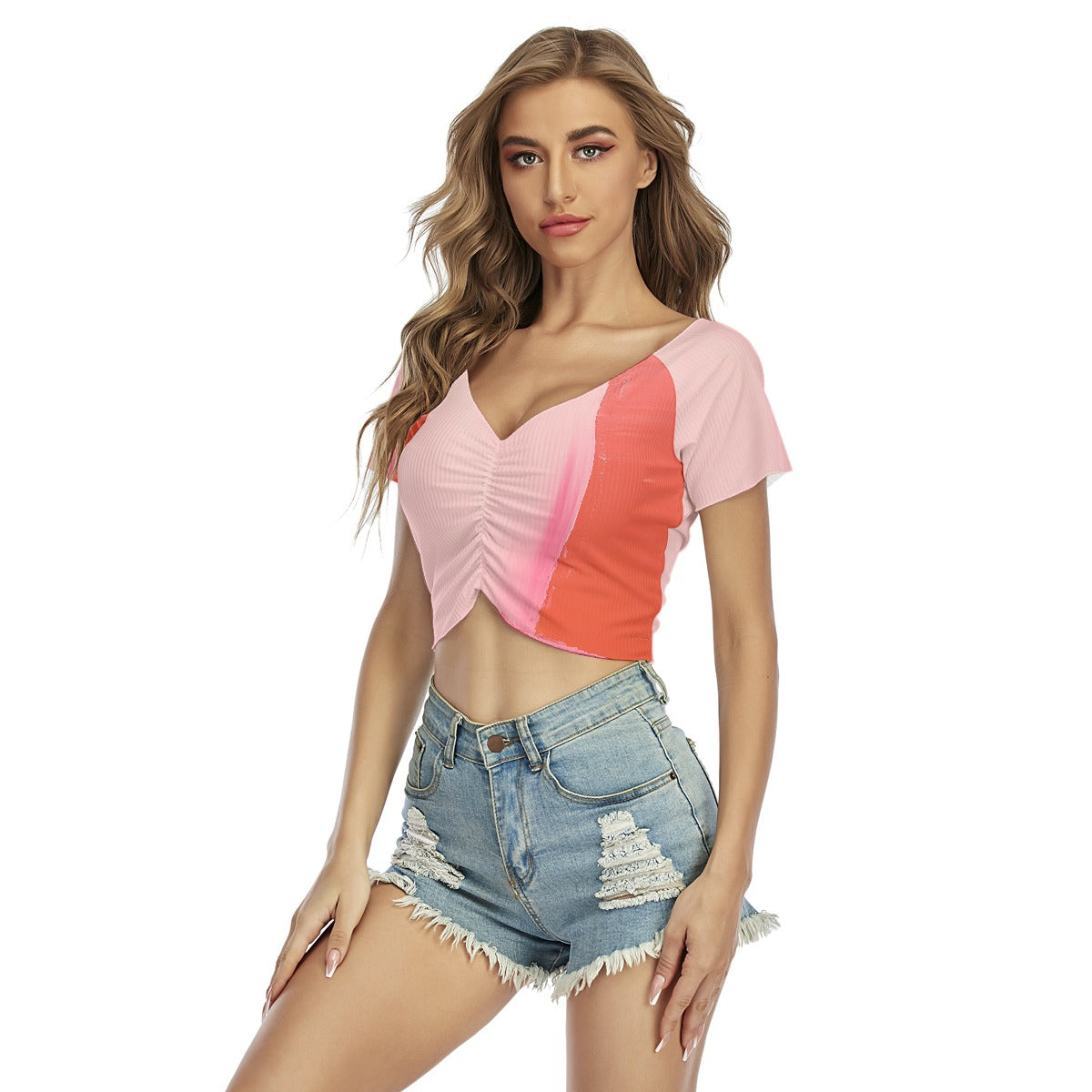 All-Over Print Women's Raglan Drawstring Front  Crop Tee