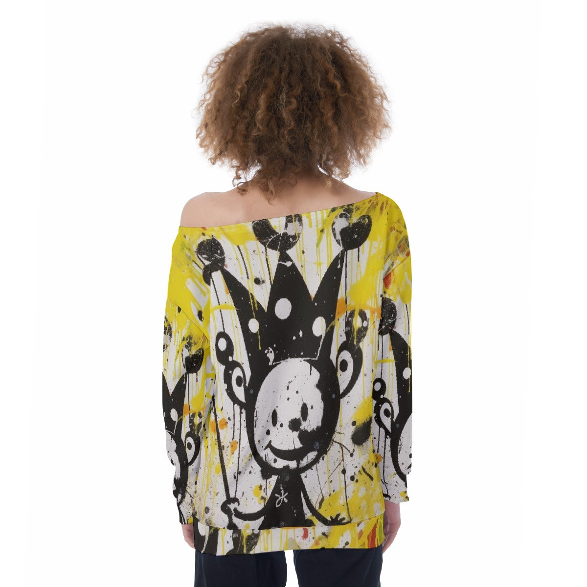 All-Over Print Oversized Women's Off-Shoulder Sweatshirt