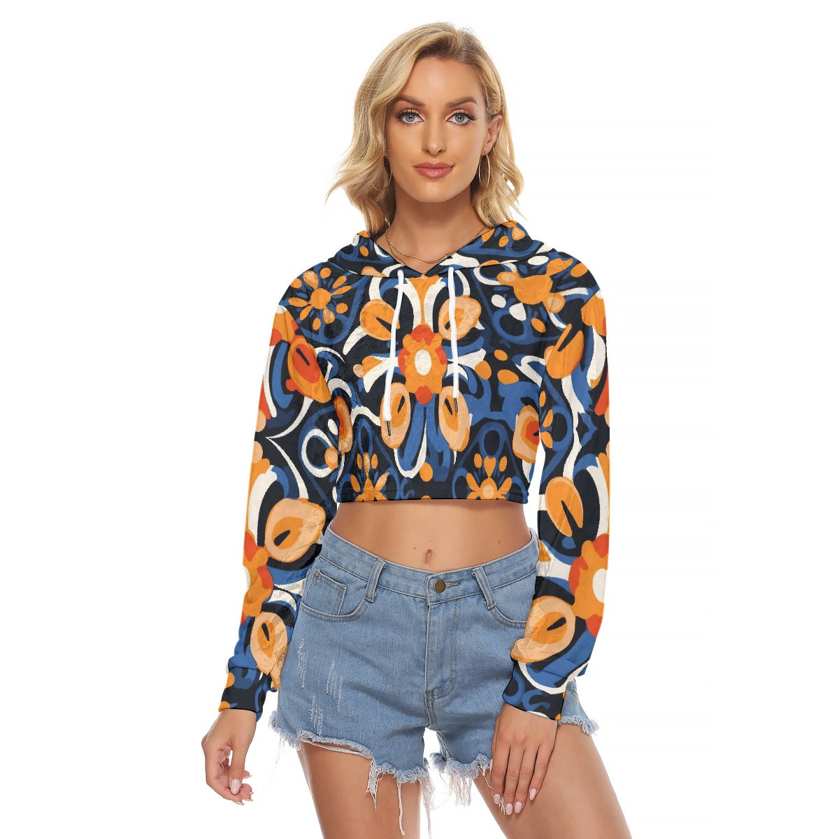 All-Over Print Women's Crop Top Hoodie|Velvet