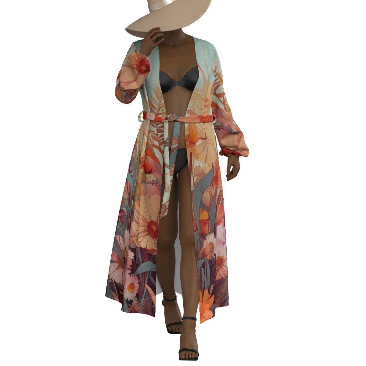 All-Over Print Women's Lace-up Chiffon Robe