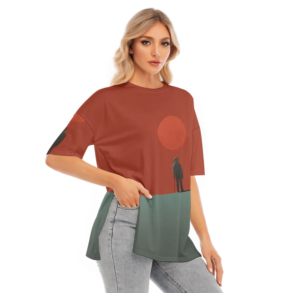 All-Over Print Women's Short Sleeves T-shirt With Hem Split