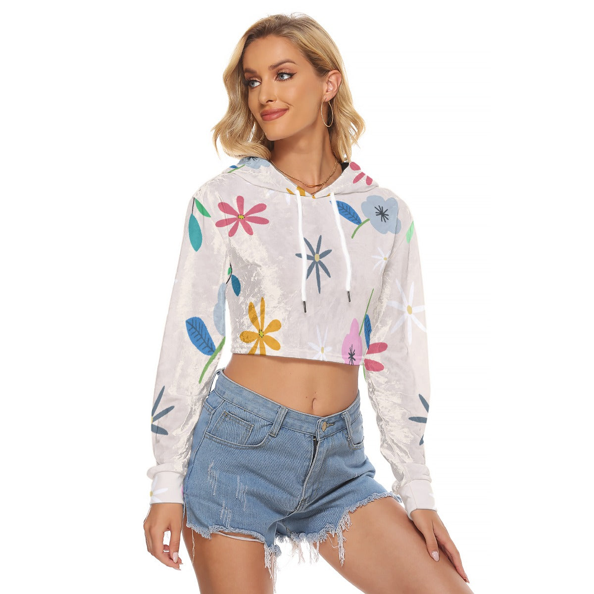 All-Over Print Women's Crop Top Hoodie|Velvet