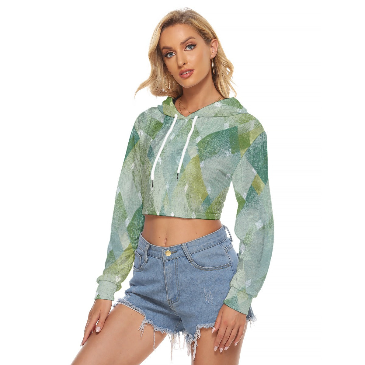 All-Over Print Women's Crop Top Hoodie|Velvet