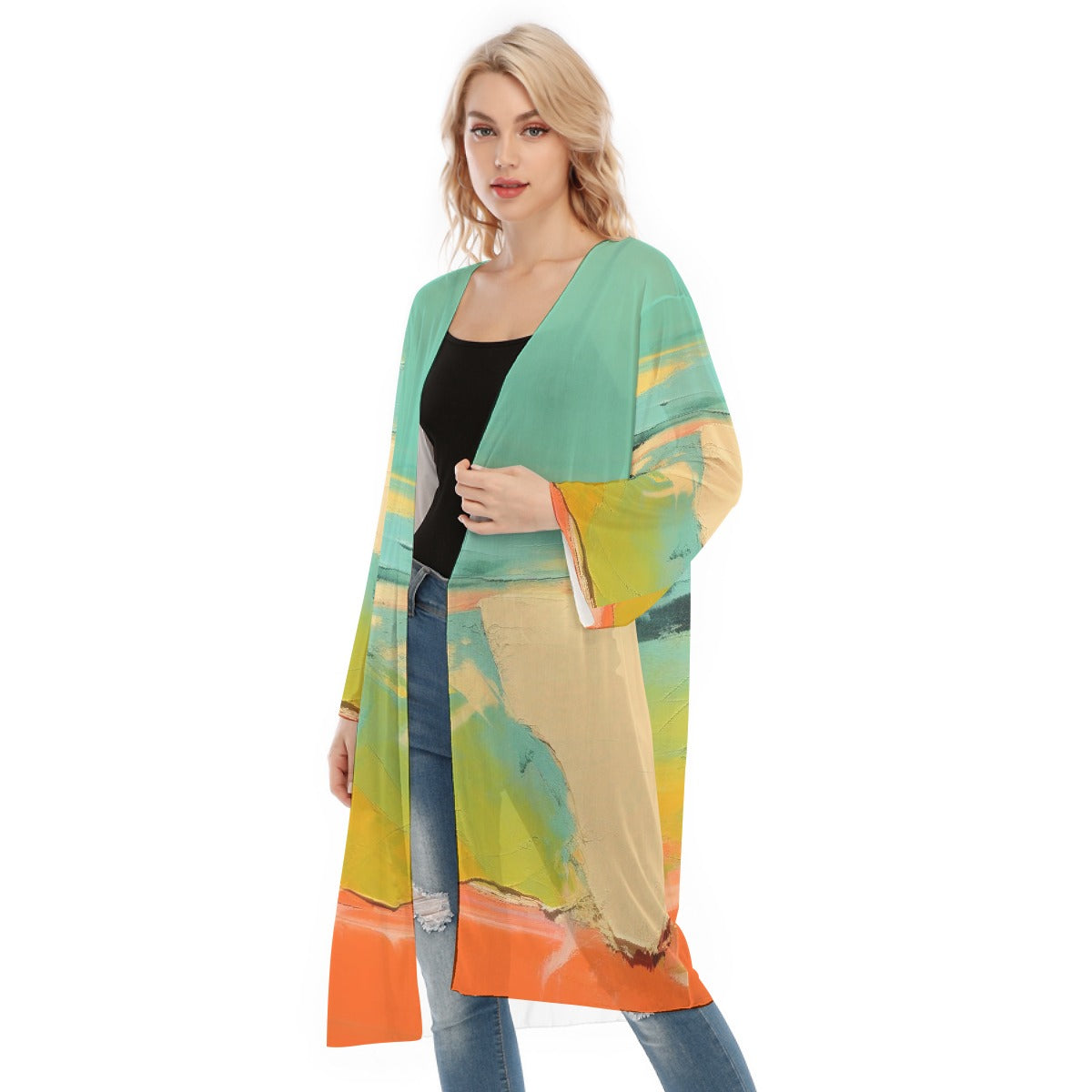 All- Over Print Women's Long Sleeve Mesh Cardigan