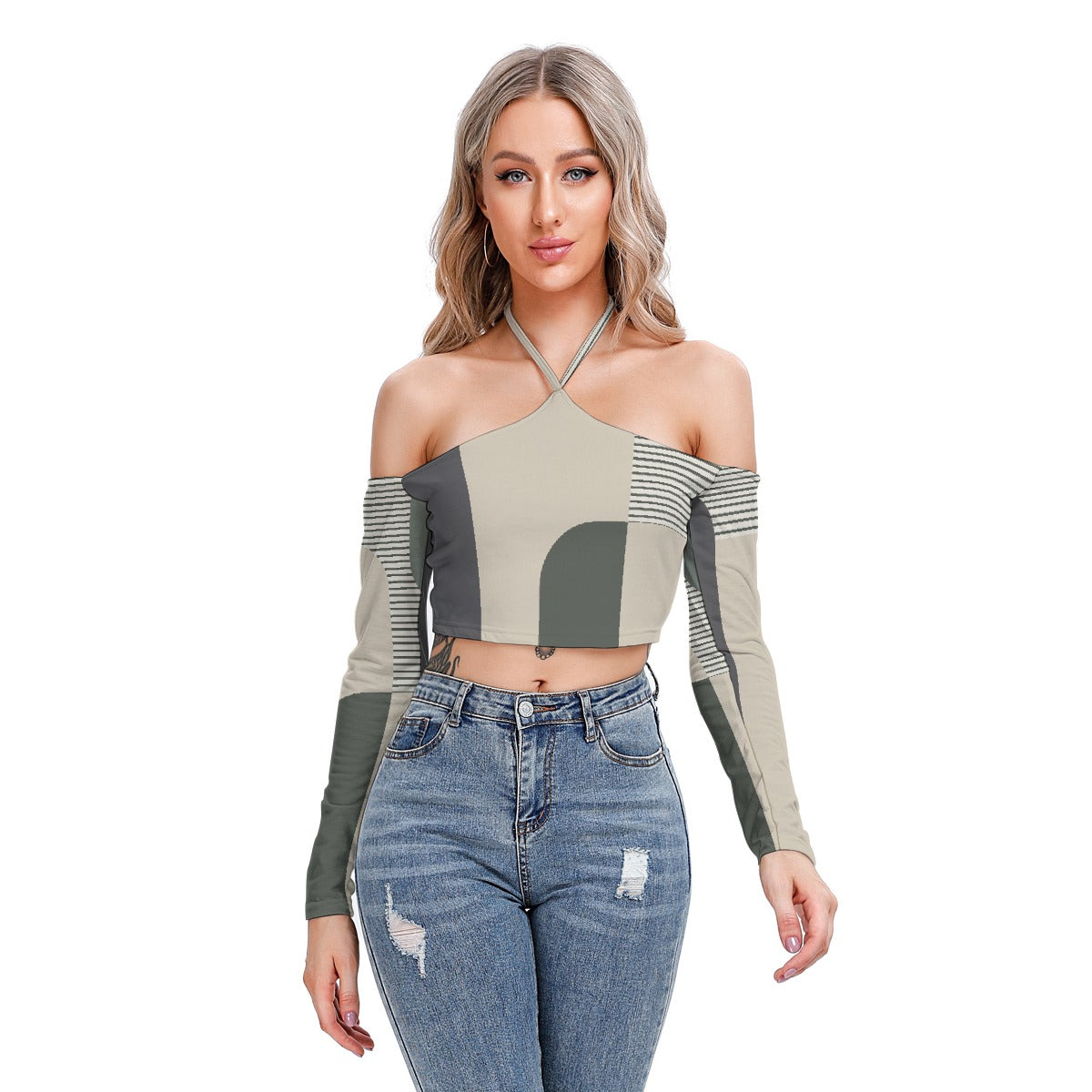 All-Over Print Women's Halter Lace-up Top