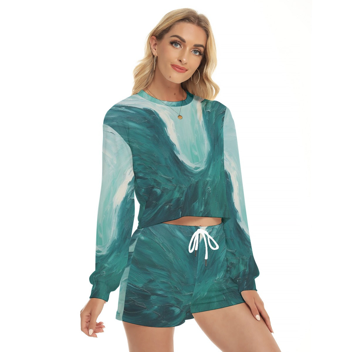 All-Over Print Women's Short Sweatshirt And Pants Suit
