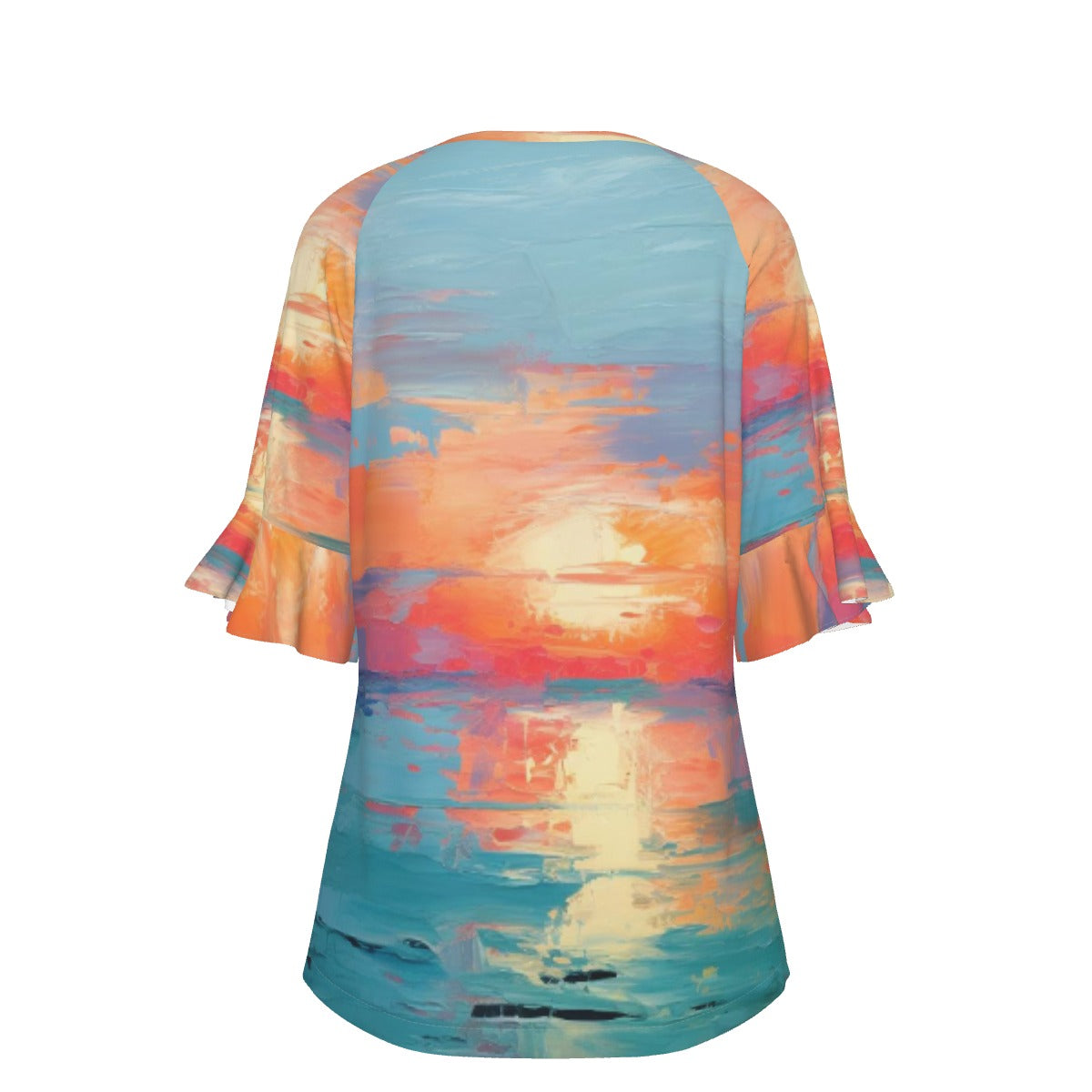 All-Over Print V-neck Women's T-shirt With Bell Sleeve